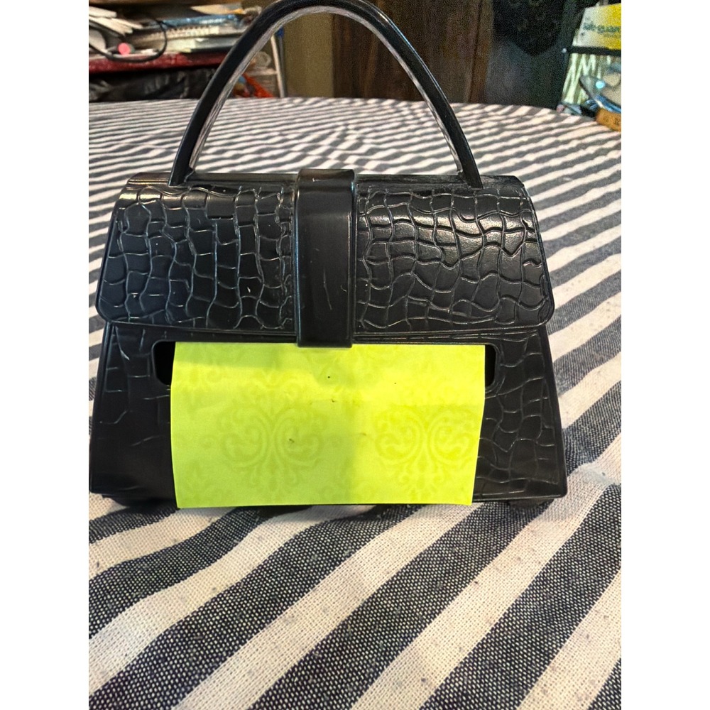 Vintage Style Black Croc Embossed Handbag Shape Sticky Note Dispenser Desk Decor